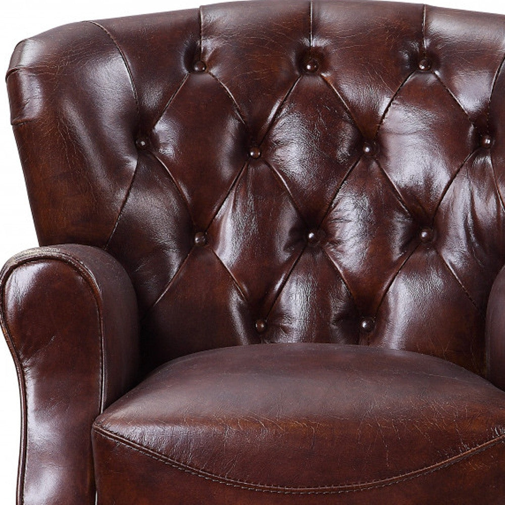 30" Brown and Steel Blue Top Grain Leather Tufted Club Chair-4