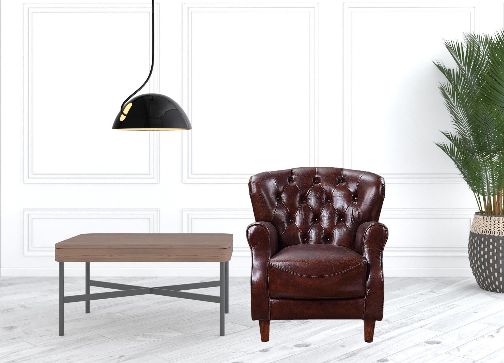 30" Brown and Steel Blue Top Grain Leather Tufted Club Chair-1