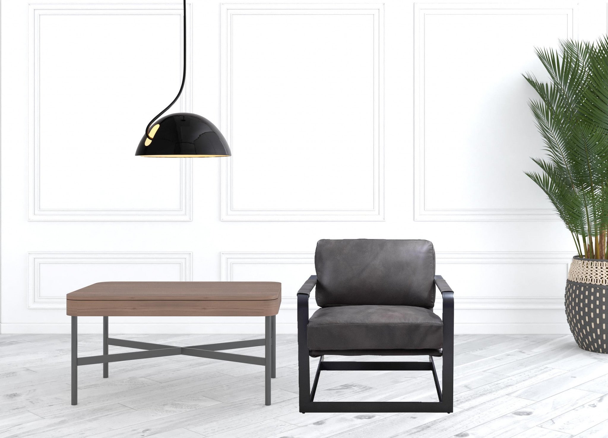 28" Gray and Steel Blue Top Grain Leather Arm Chair-8