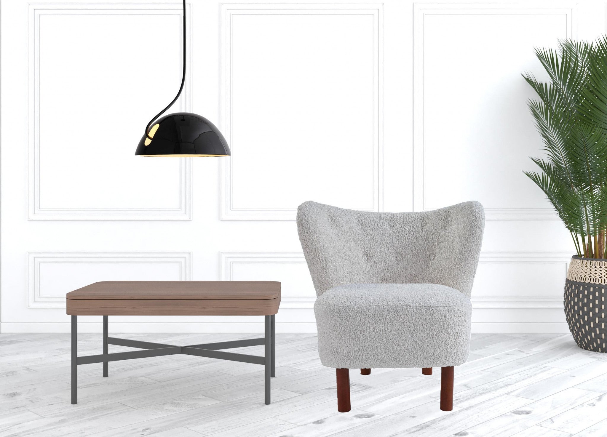 31" White and Brown Sherpa Polka Dots Wingback Chair-3