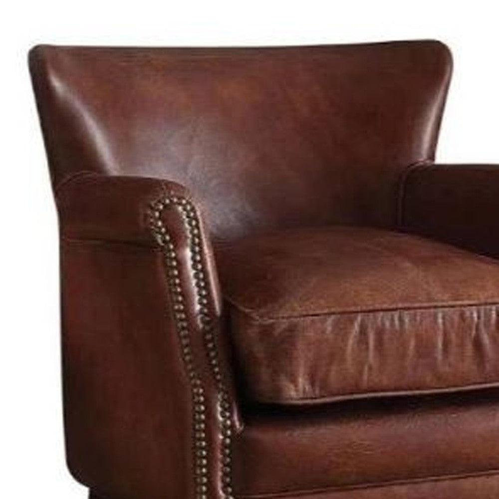 24" Dark Brown Top Grain Leather Wingback Chair-2