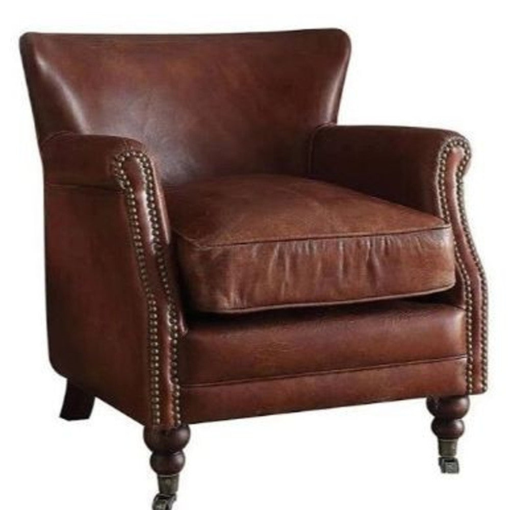 24" Dark Brown Top Grain Leather Wingback Chair-3