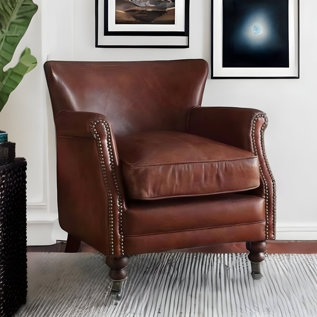 24" Dark Brown Top Grain Leather Wingback Chair-1