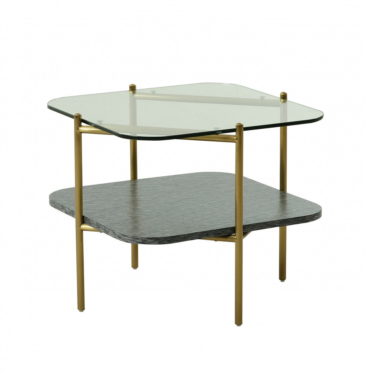 20" Gold And Clear Glass And Metal Square End Table With Shelf-0