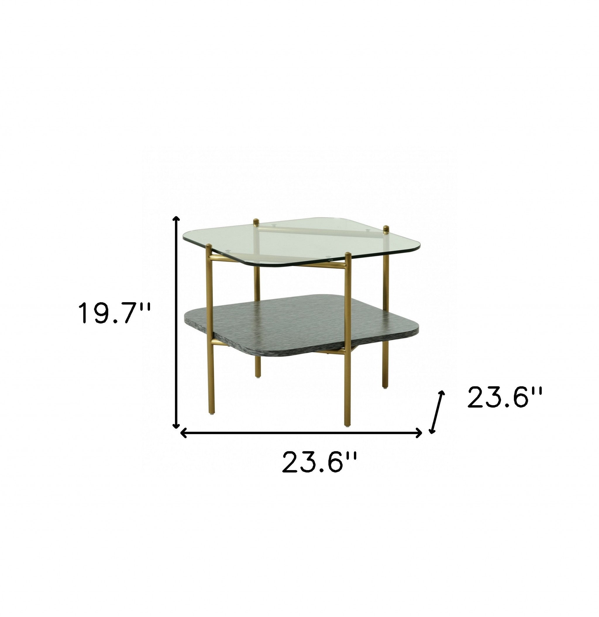 20" Gold And Clear Glass And Metal Square End Table With Shelf-4