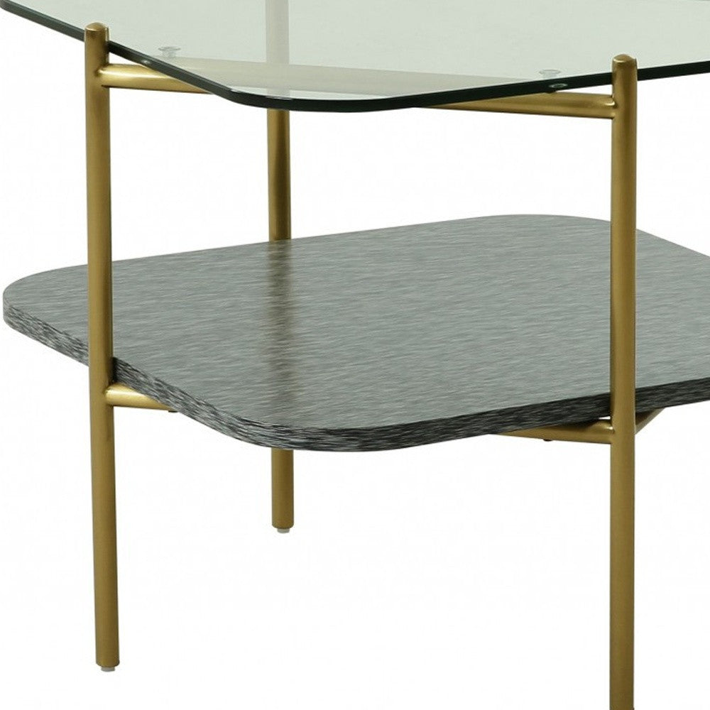 20" Gold And Clear Glass And Metal Square End Table With Shelf-3
