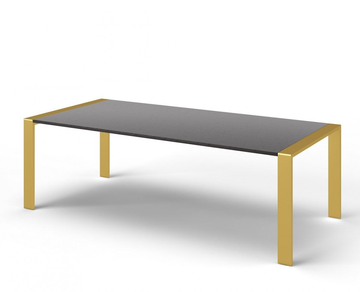 95" Gray And Brass Stainless Steel Dining Table-1