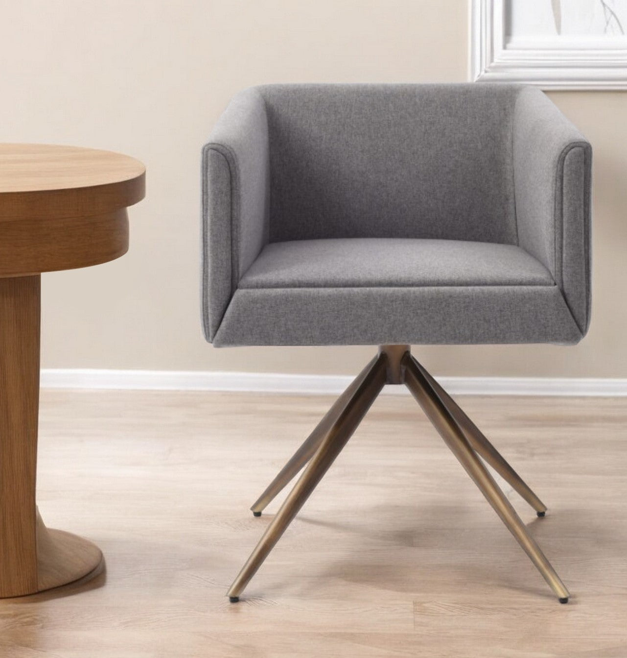 Dark Gray And Brass Upholstered Fabric Dining Arm Chair-0