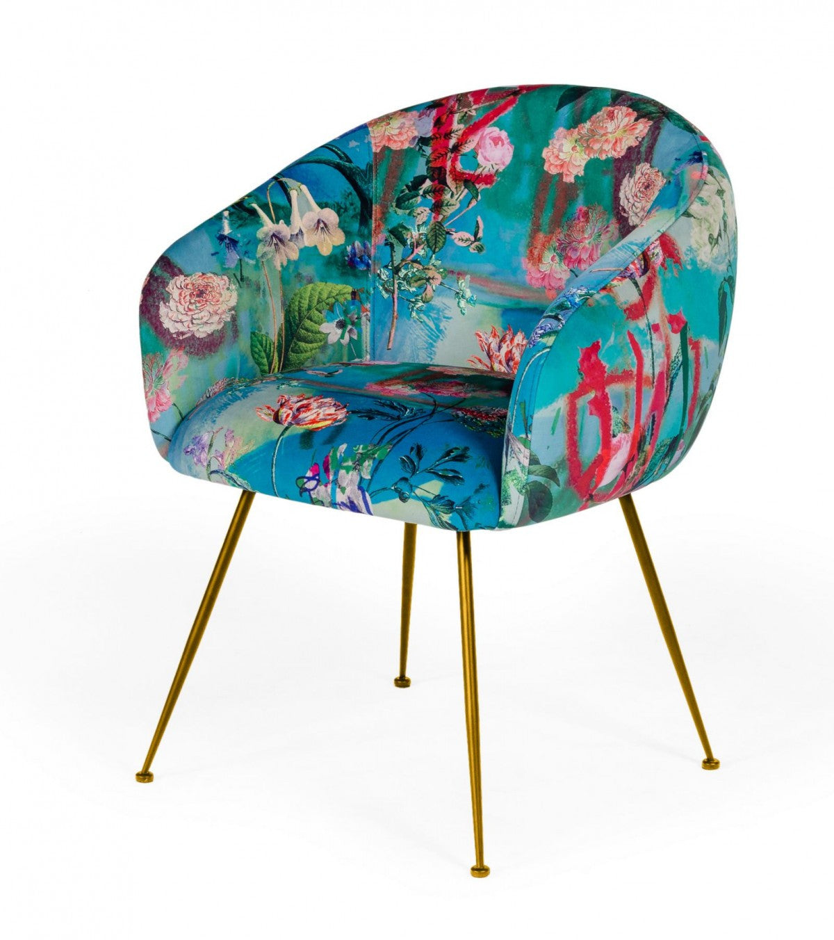 Blue Green And Gold Floral Velvet Dining Arm Chair-1