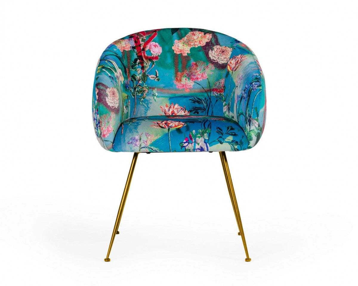 Blue Green And Gold Floral Velvet Dining Arm Chair-2