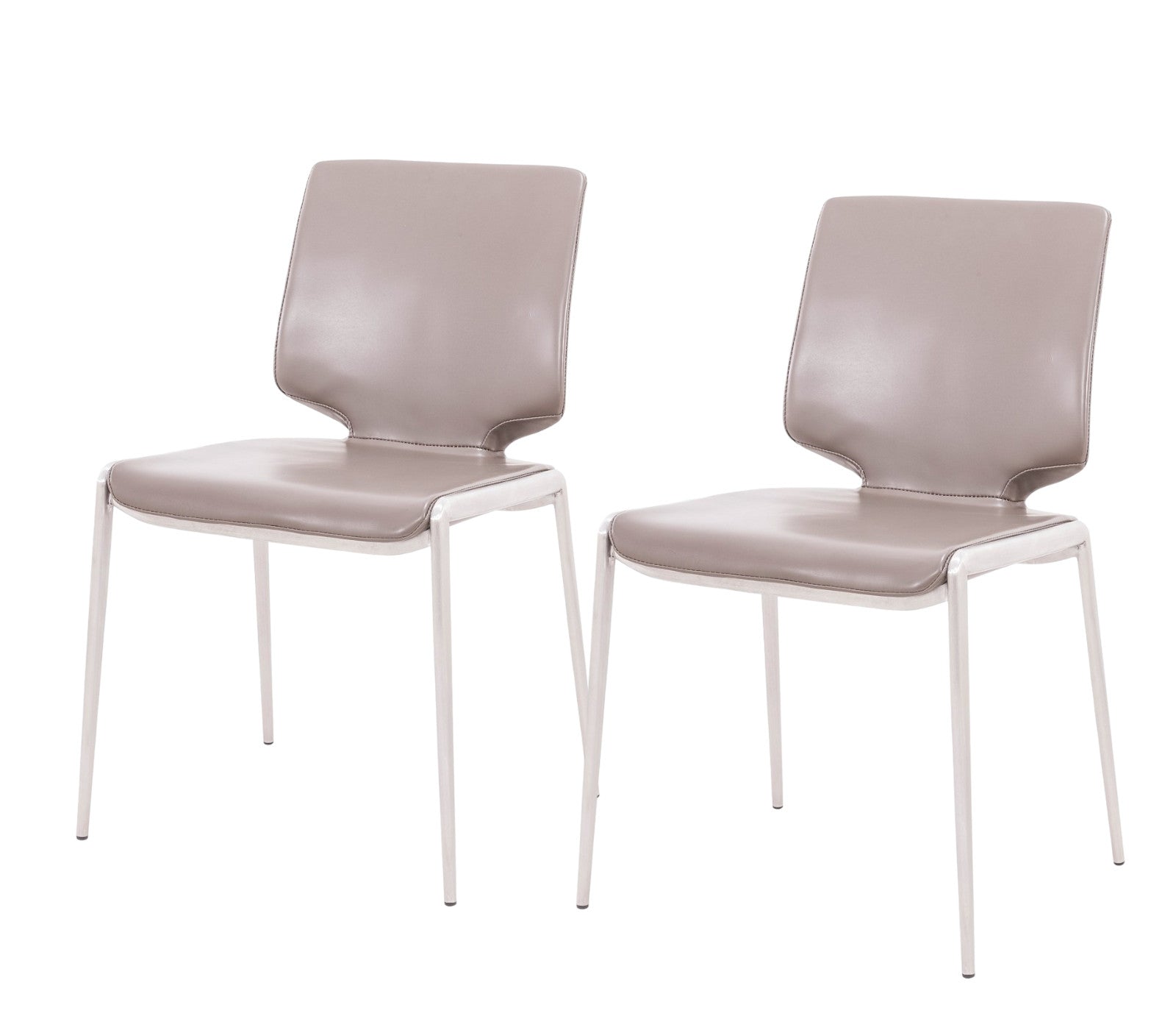 Set of Two Dark Gray And Silver Upholstered Faux Leather Dining Side Chairs-1