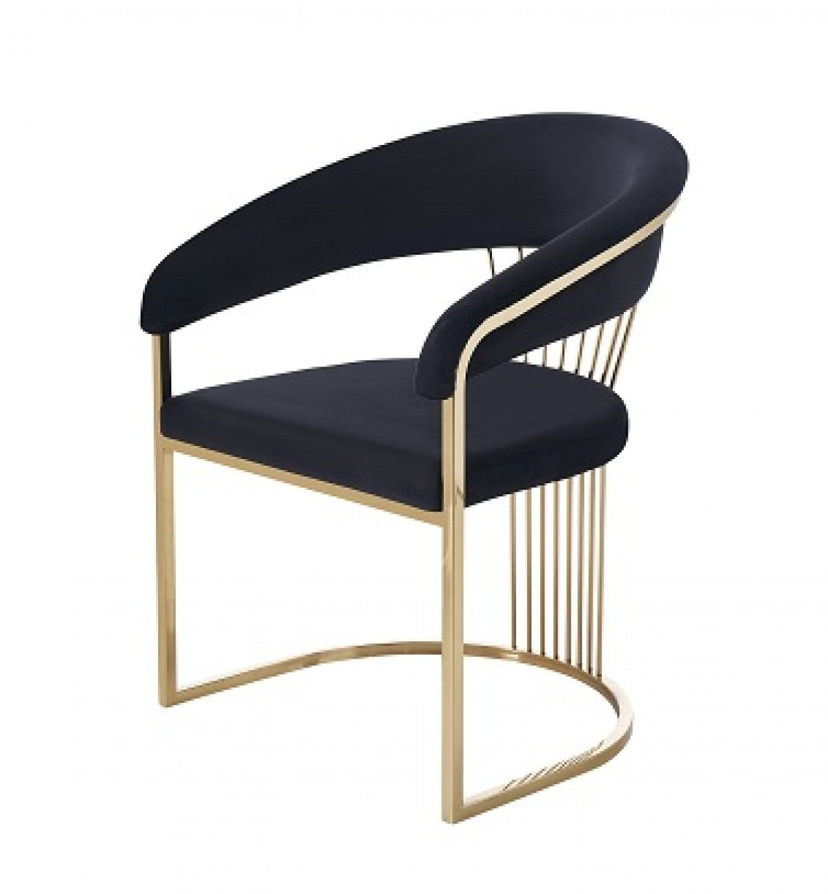 Black And Gold Upholstered Velvet Open Back Dining Arm Chair-1