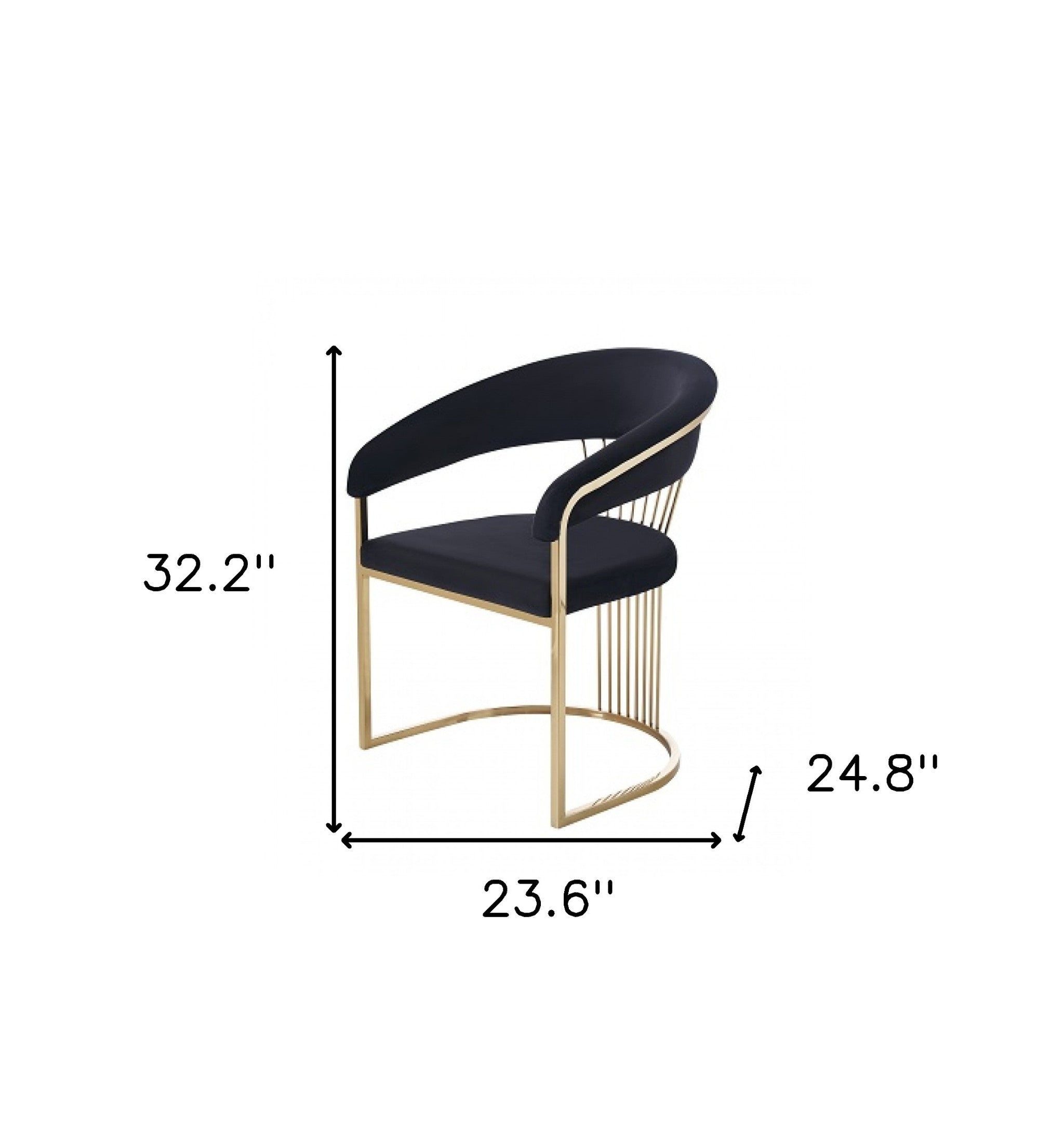Black And Gold Upholstered Velvet Open Back Dining Arm Chair-5