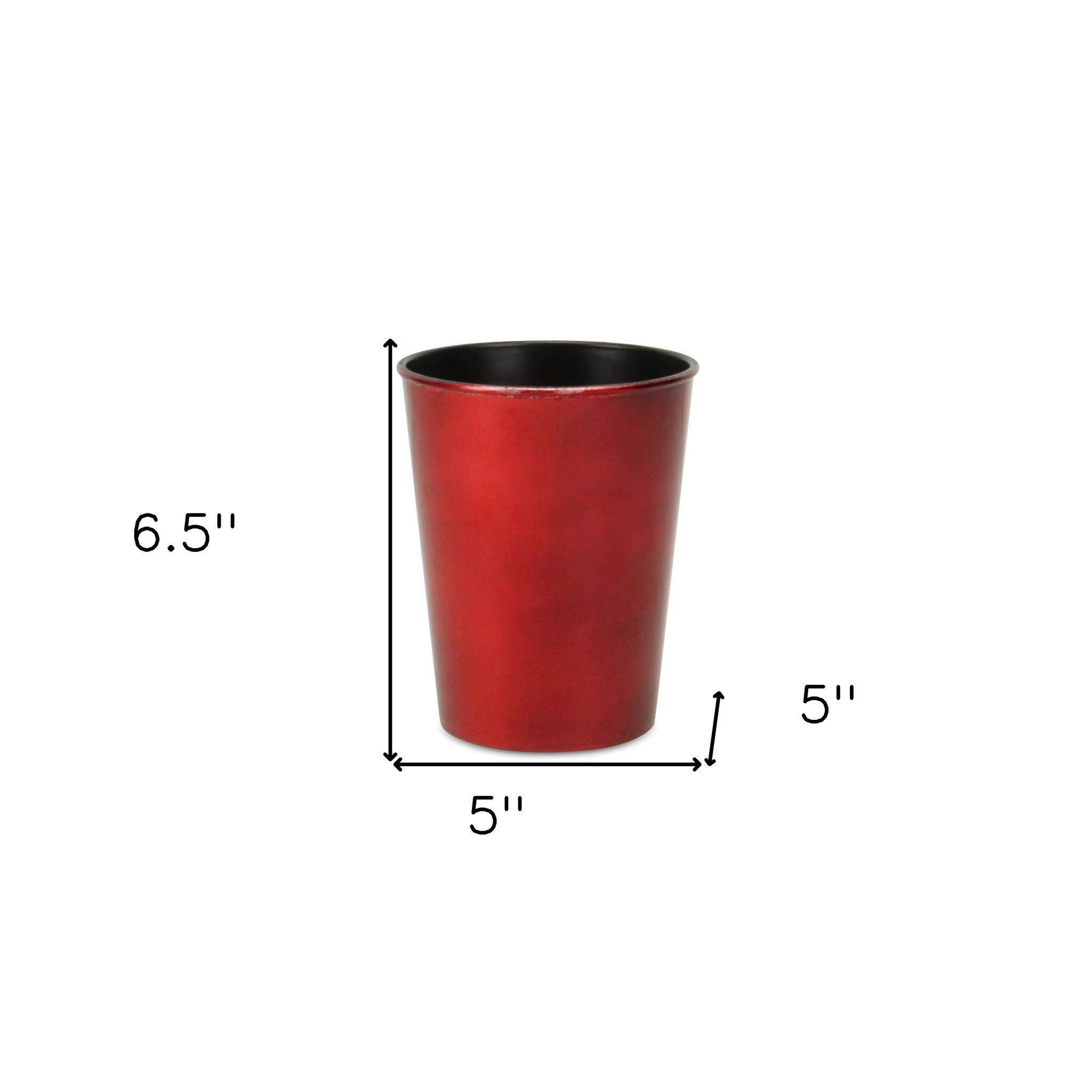 5" Red Recycled Plastic Indoor Outdoor Round Pot Planter-4