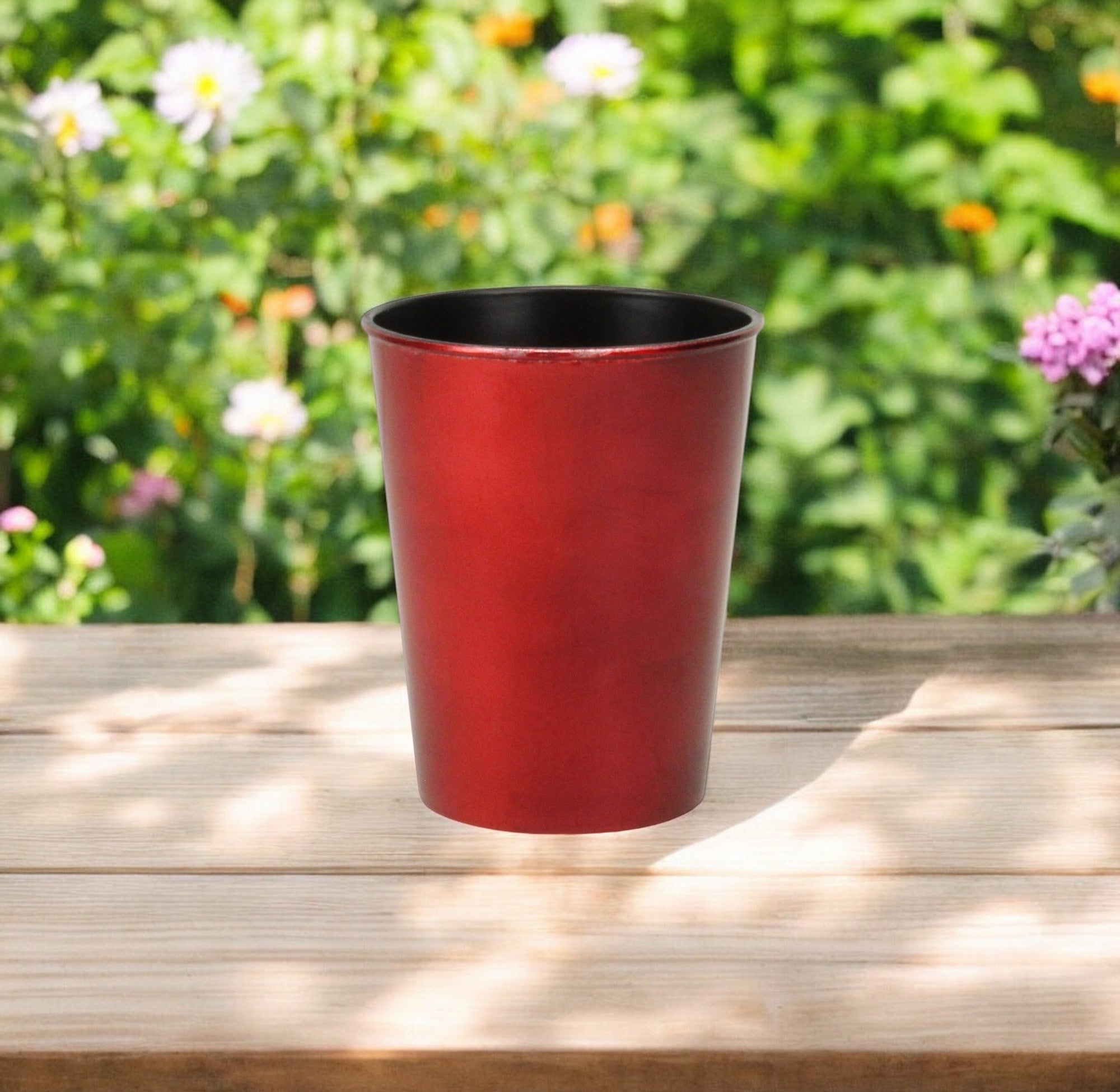 5" Red Recycled Plastic Indoor Outdoor Round Pot Planter-0