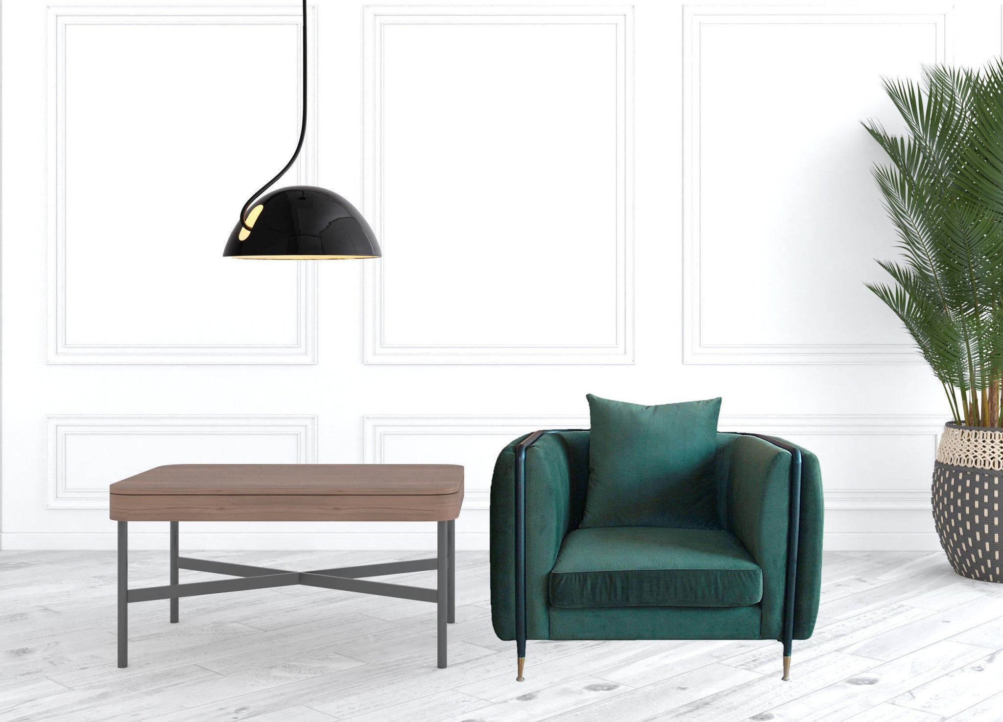 32" Green And Black Velvet Arm Chair-2