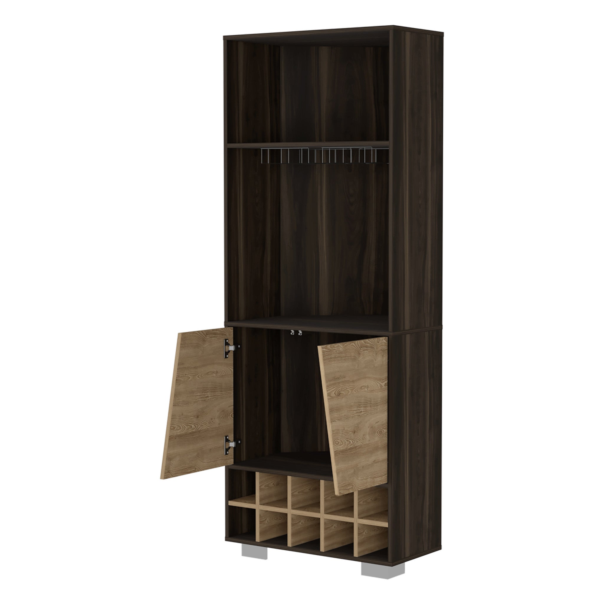 27" Dark Brown Corner Bar Cabinet With Multiple Shelves-2