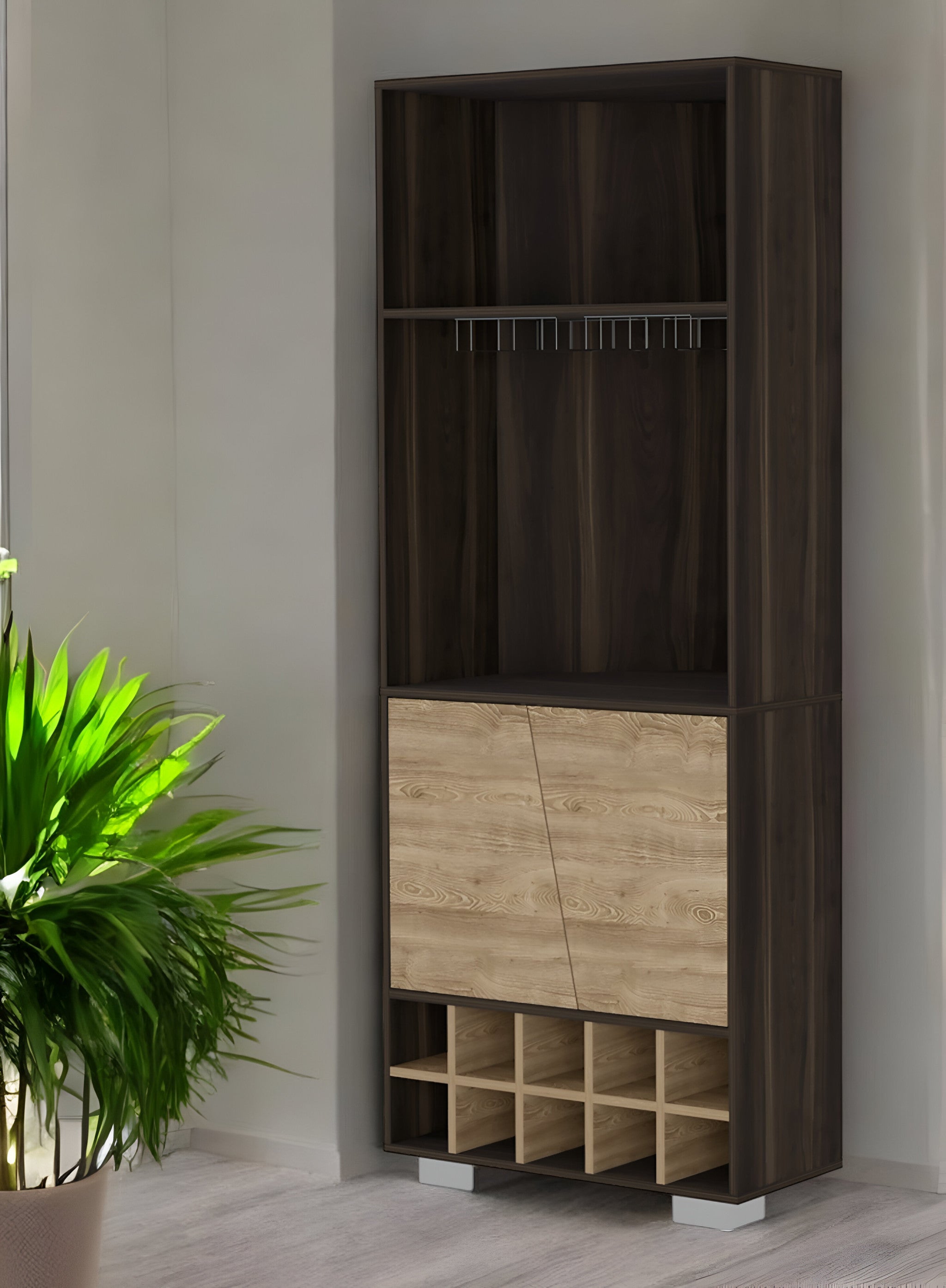 27" Dark Brown Corner Bar Cabinet With Multiple Shelves-1