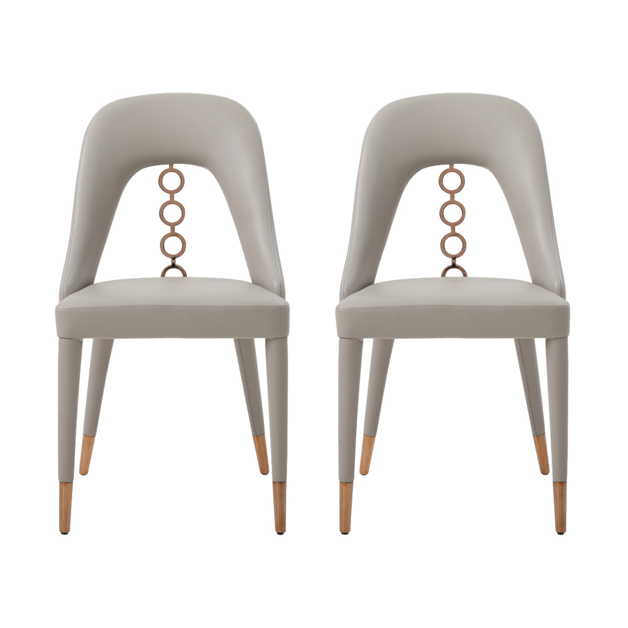 Set of Two Light Gray Faux Leather Dining Side Chairs With Rose Gold Accents-1