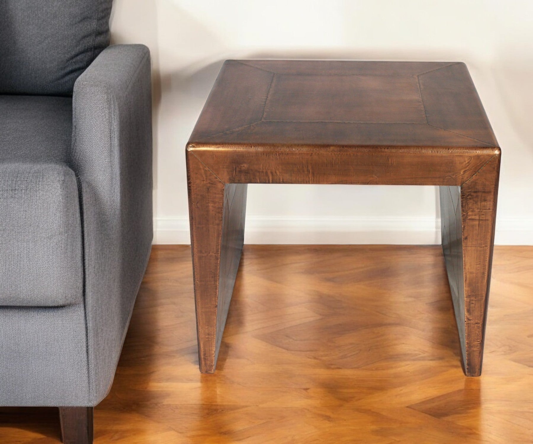 24" Copper Wood and Metal Square End Table-0