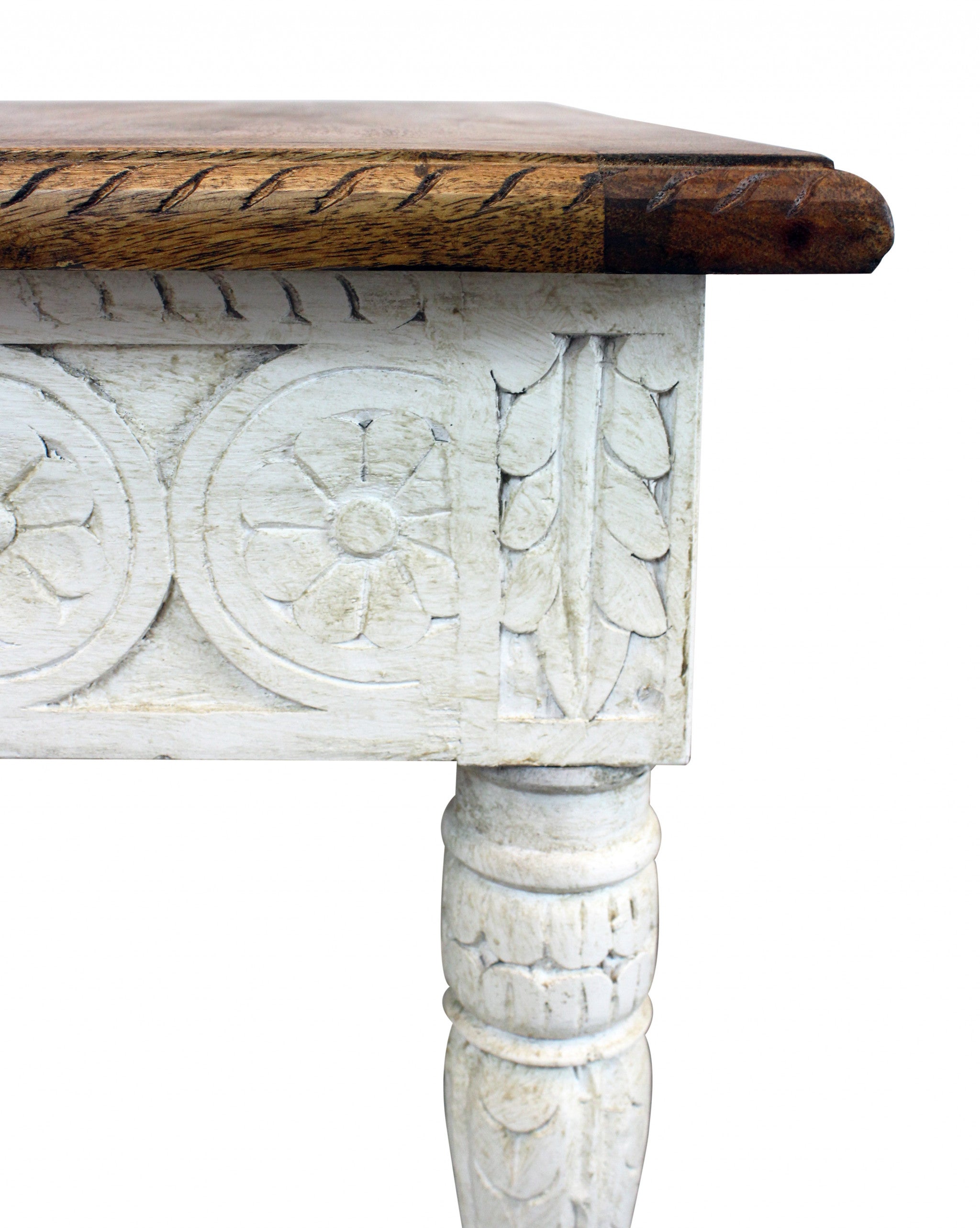 24" Ivory And Brown Distressed Solid Wood Square End Table-3