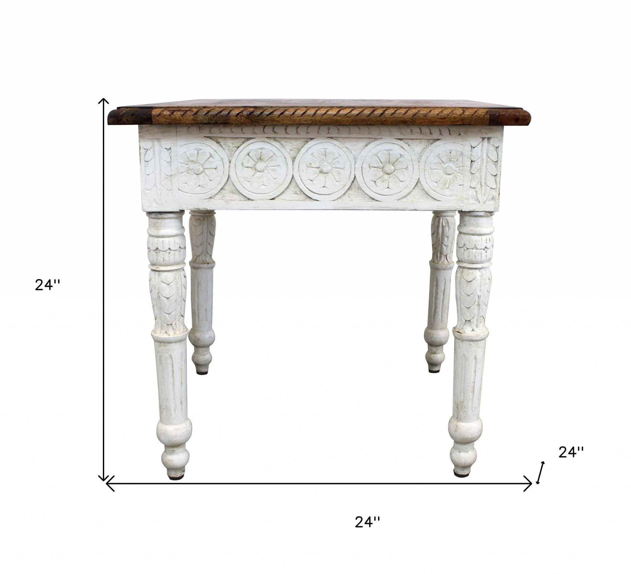 24" Ivory And Brown Distressed Solid Wood Square End Table-4
