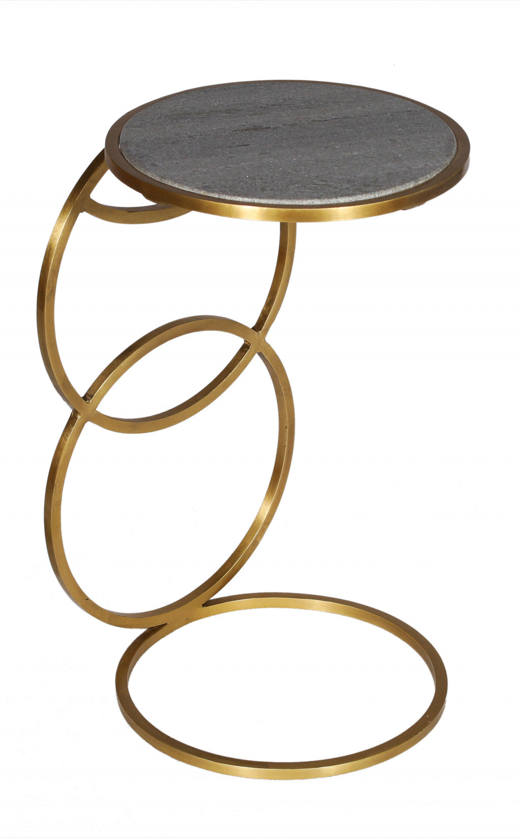 21" Gold And Gray Marble And Iron Round End Table-0