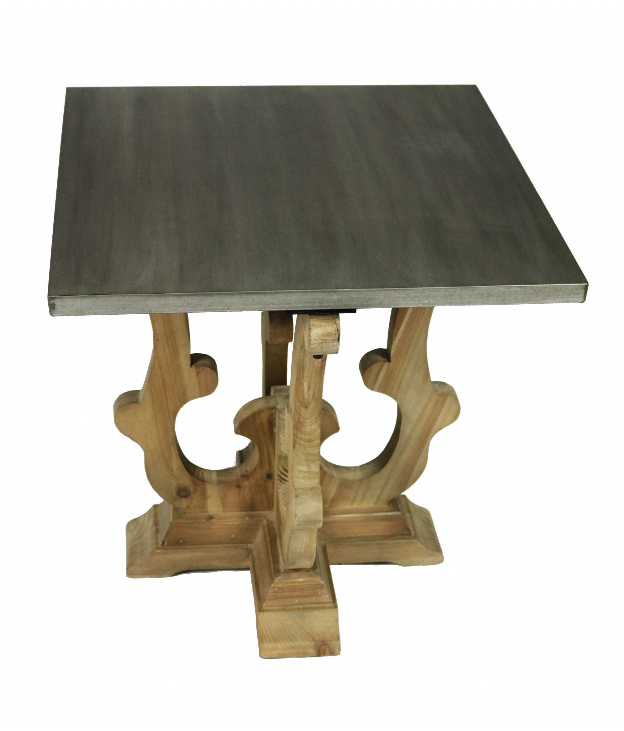 24" Natural Brown And Gray Metal And Solid Wood Square End Table-0