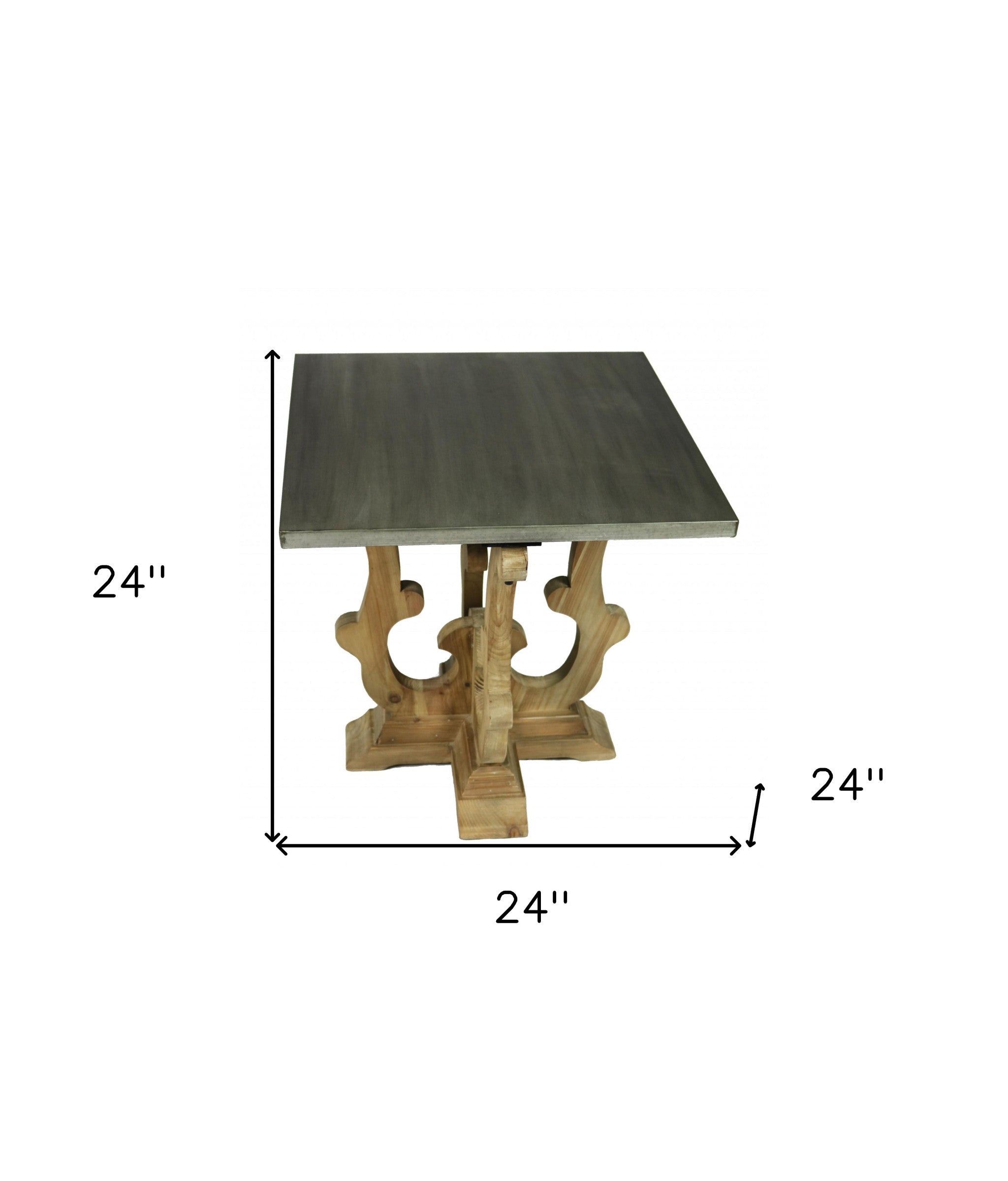 24" Natural Brown And Gray Metal And Solid Wood Square End Table-5