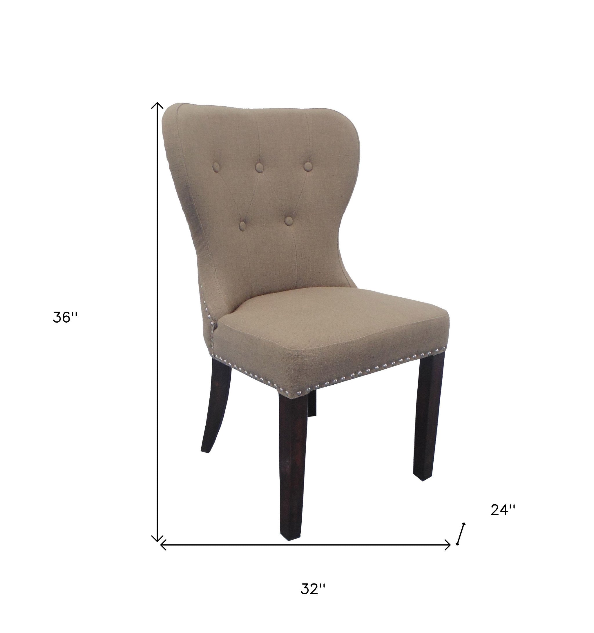 32" Taupe And Dark Brown Linen Tufted Side Chair-4