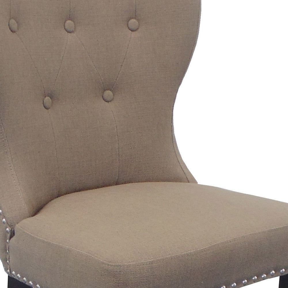 32" Taupe And Dark Brown Linen Tufted Side Chair-3