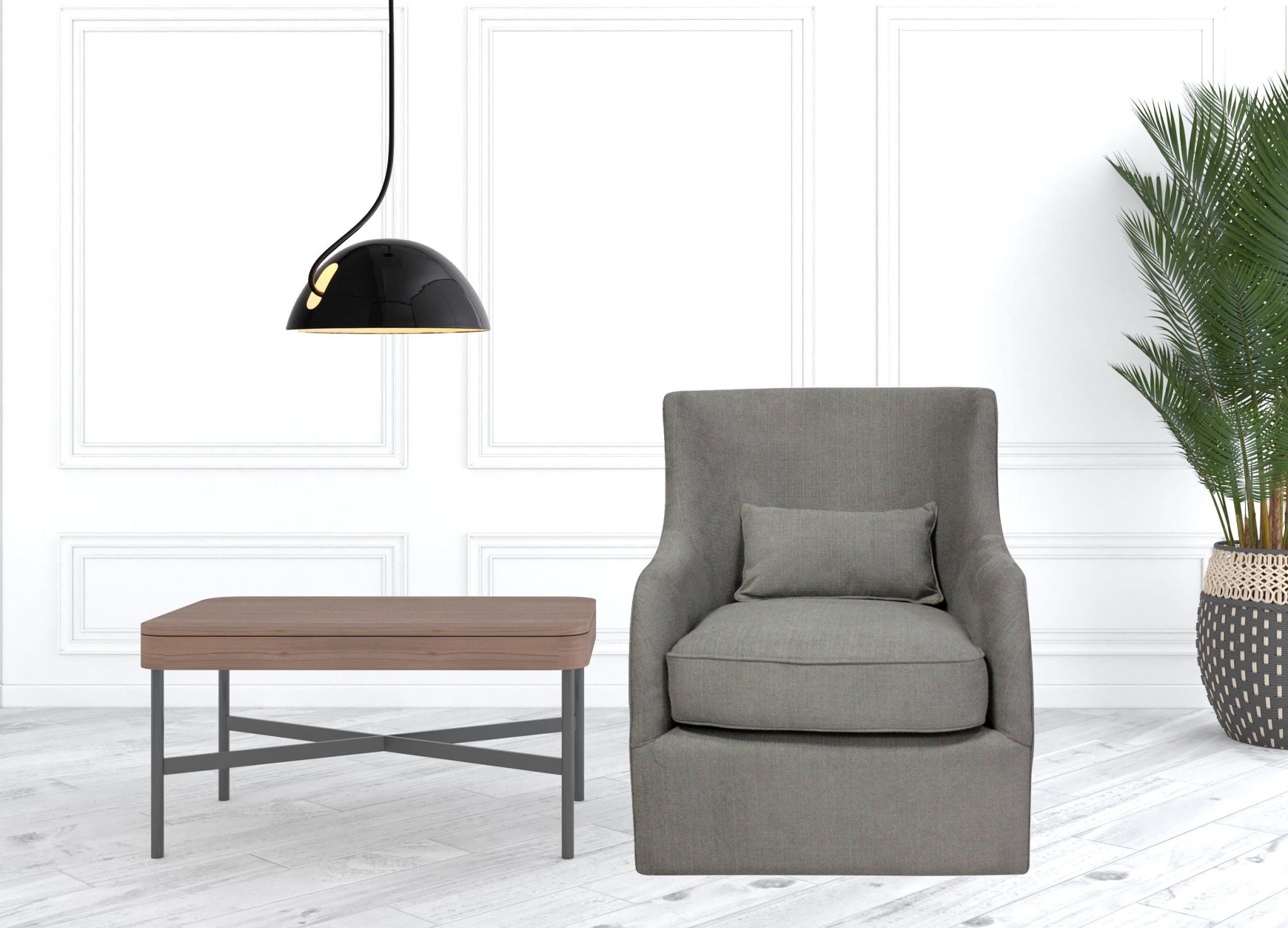 30" Gray Polyester Blend Solid Color Swivel Arm Chair-3