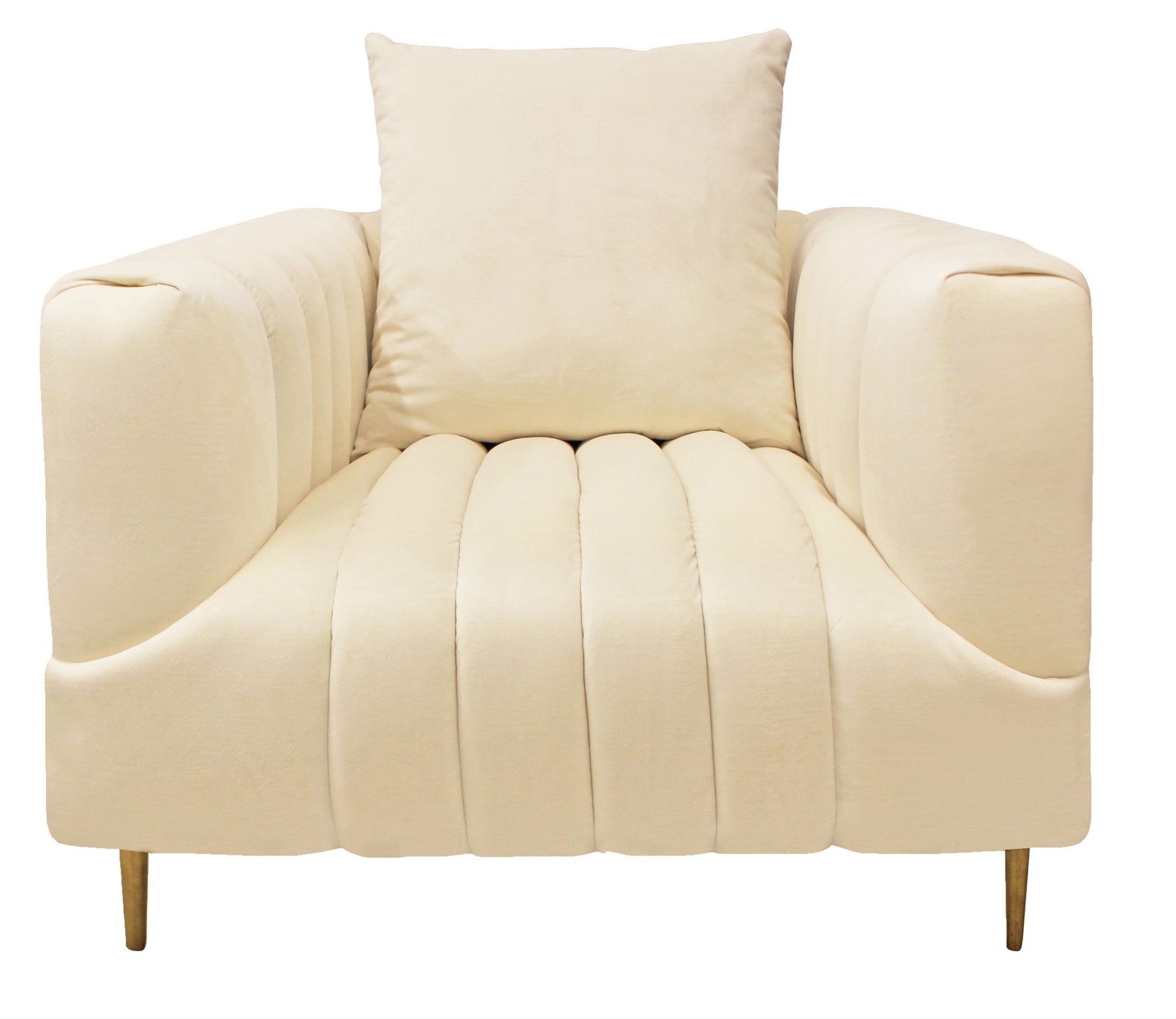 37" Ivory Velvet And Gold Solid Color Lounge Chair-1