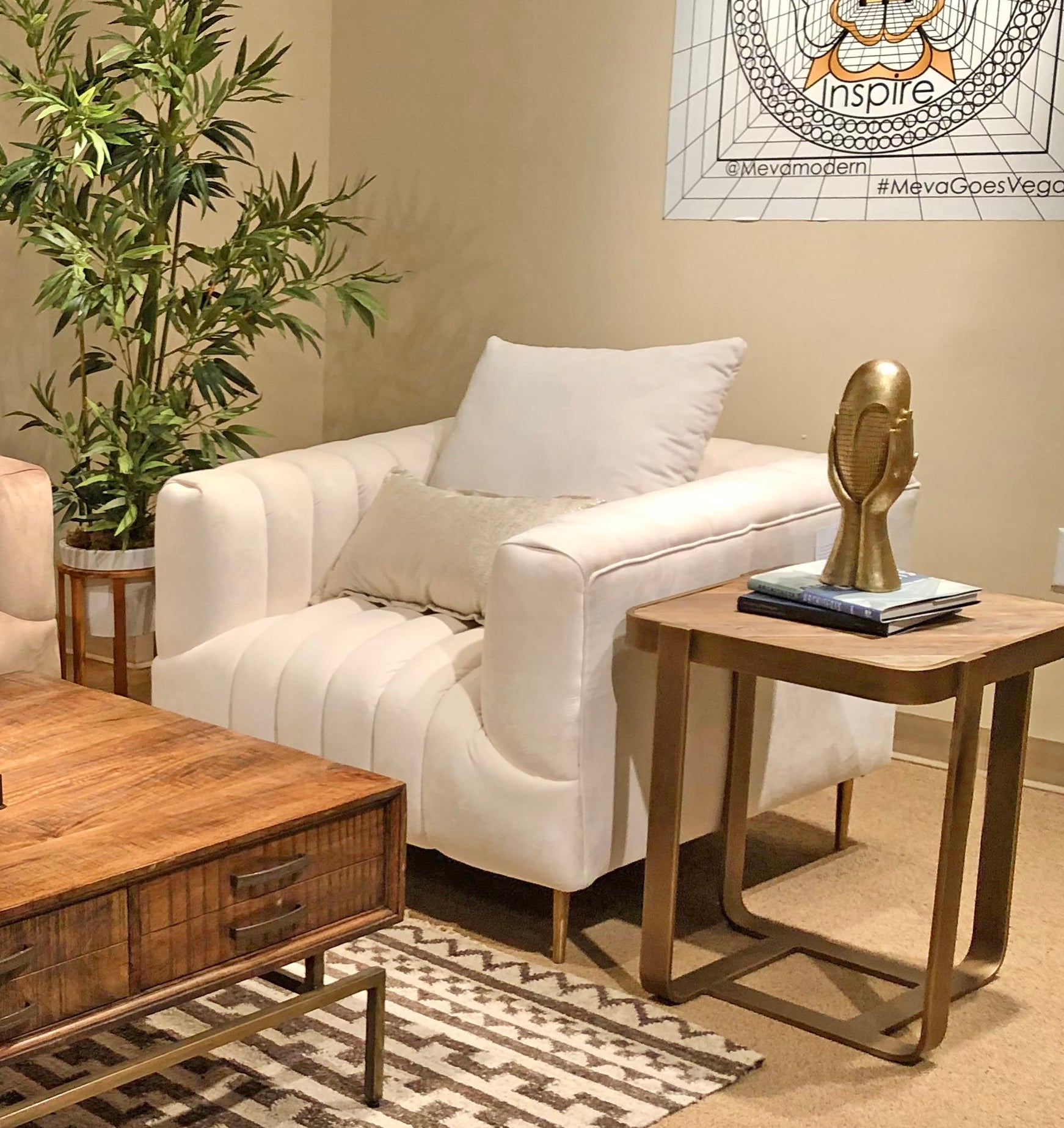 37" Ivory Velvet And Gold Solid Color Lounge Chair-6