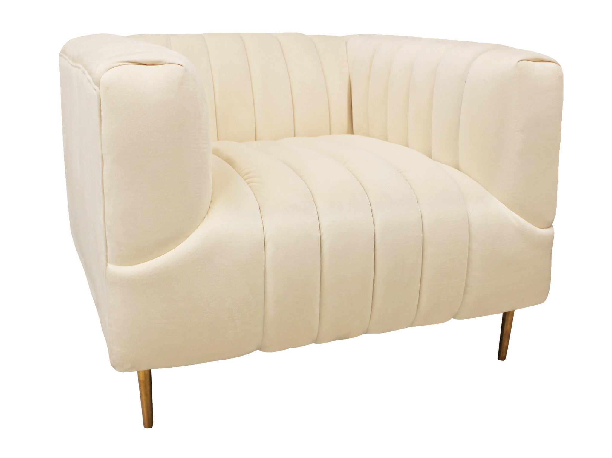 37" Ivory Velvet And Gold Solid Color Lounge Chair-2