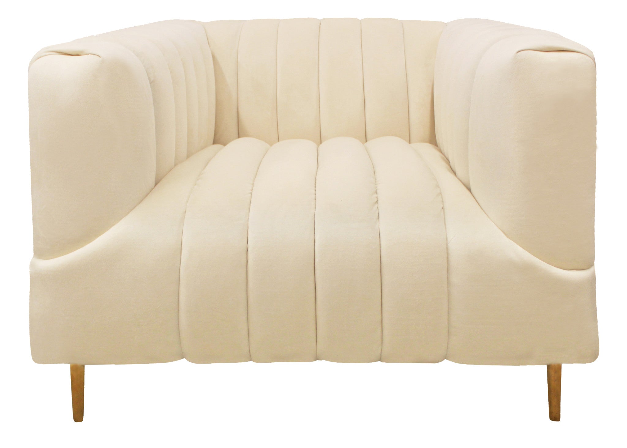 37" Ivory Velvet And Gold Solid Color Lounge Chair-3