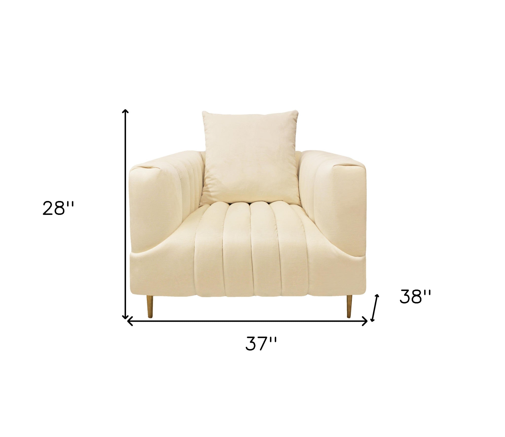 37" Ivory Velvet And Gold Solid Color Lounge Chair-7