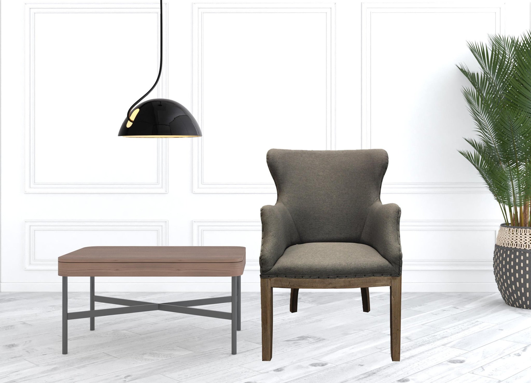 25" Gray Linen And Natural Solid Color Arm Chair-4