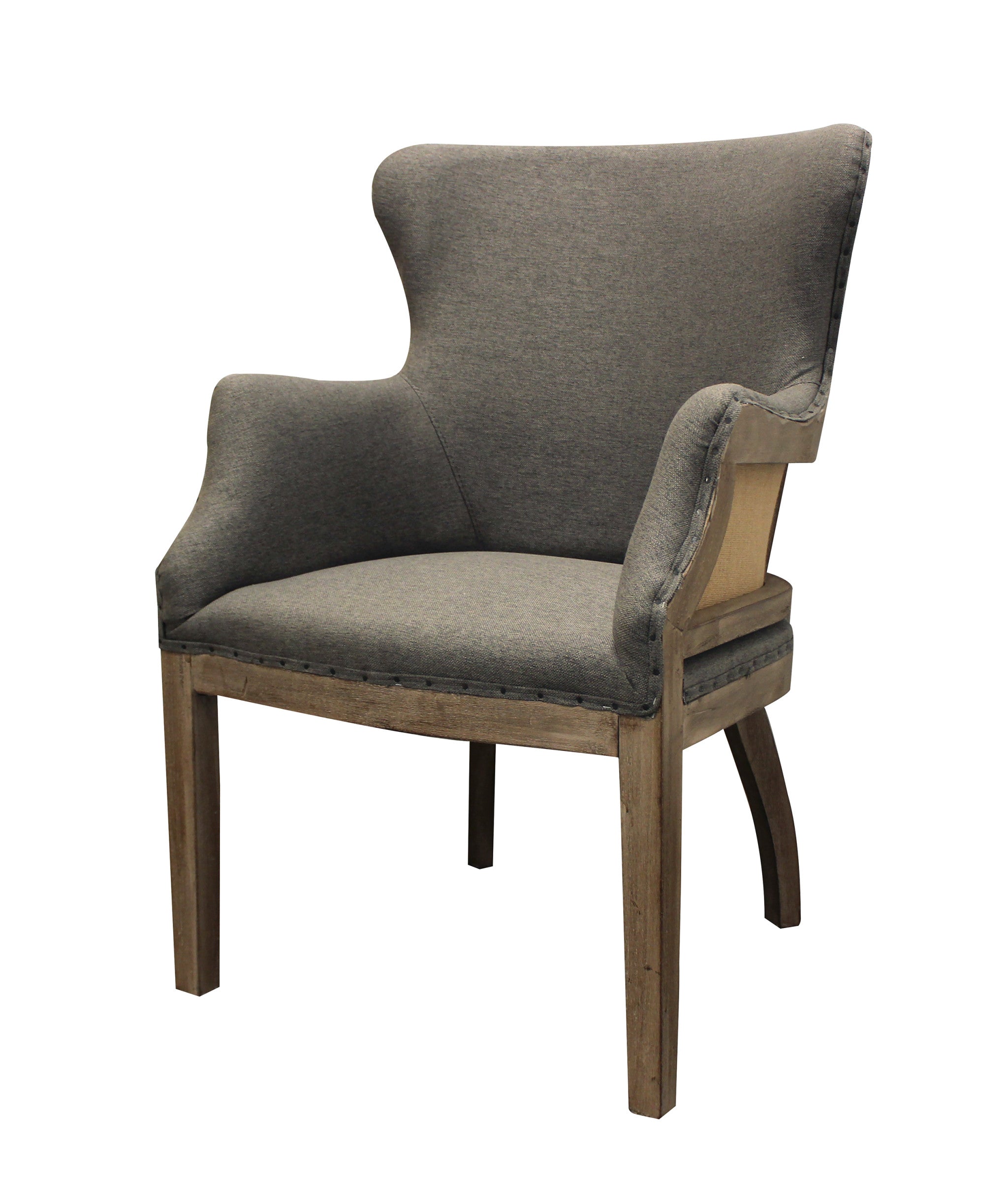25" Gray Linen And Natural Solid Color Arm Chair-1