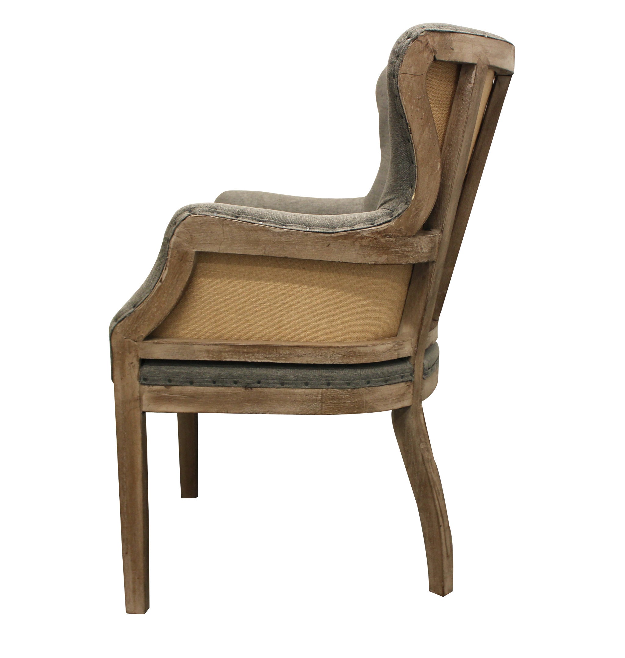 25" Gray Linen And Natural Solid Color Arm Chair-2