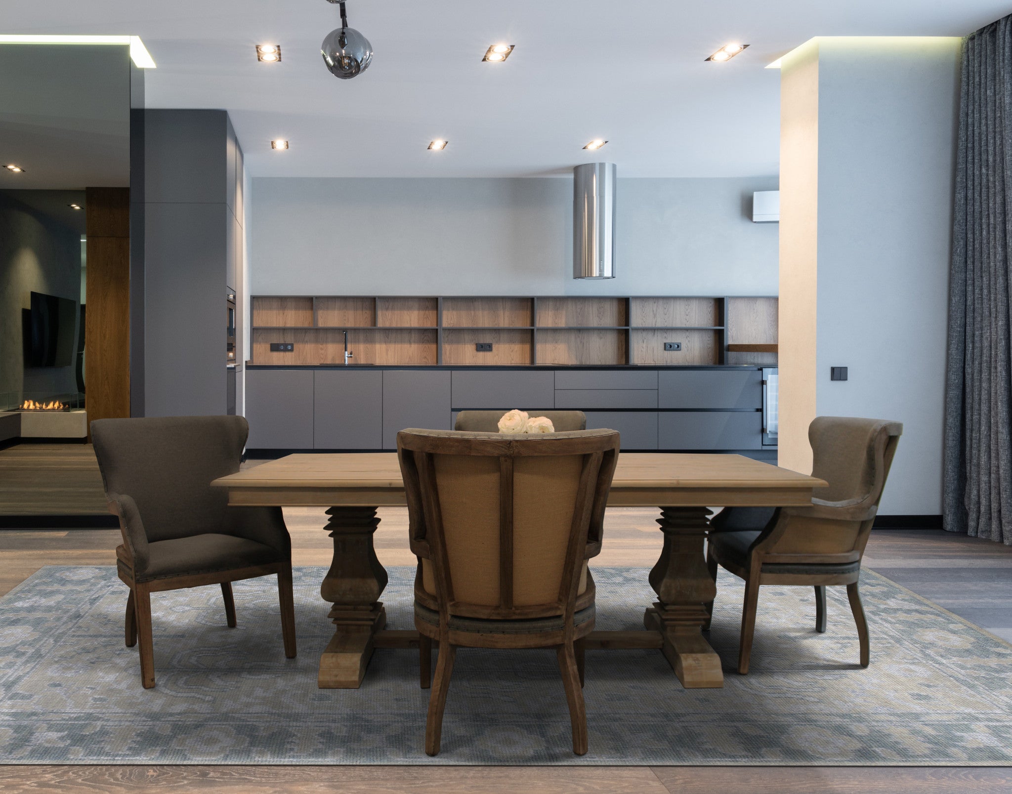 25" Gray Linen And Natural Solid Color Arm Chair-5