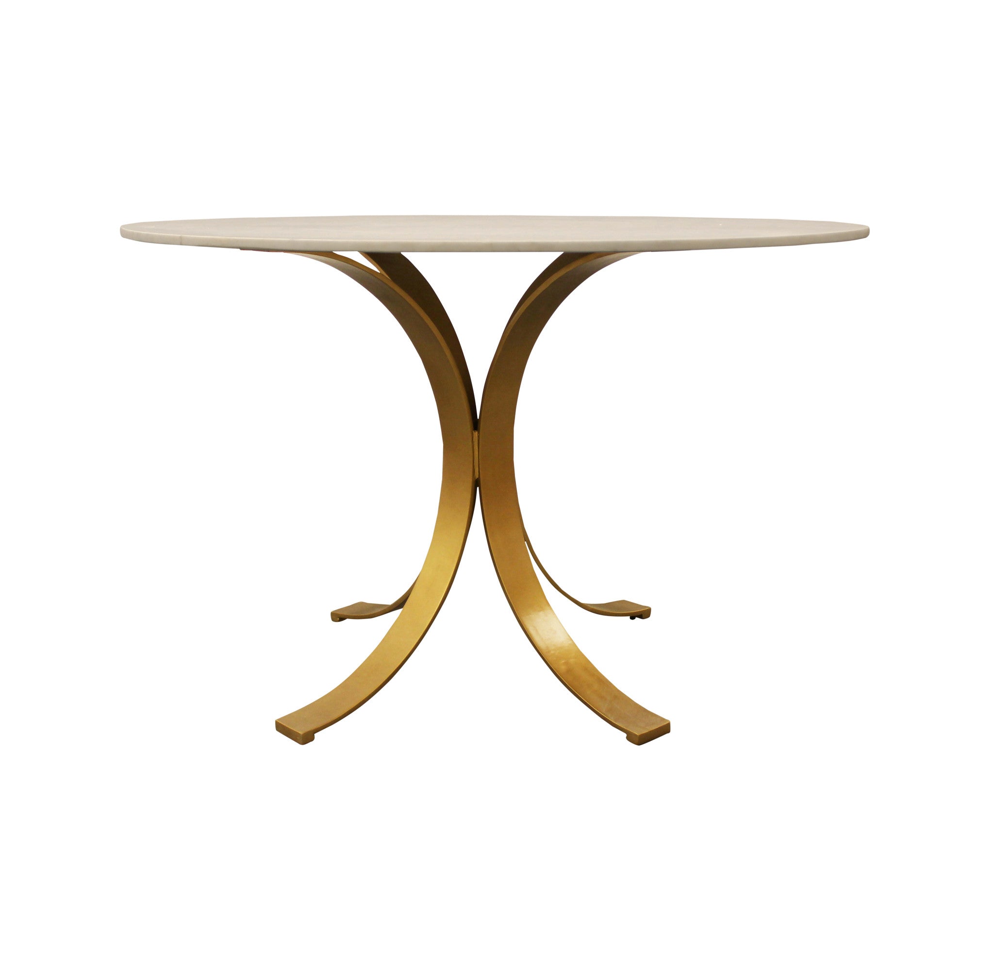 48" Ivory And Brass Rounded Marble And Iron Pedestal Base Dining Table-2