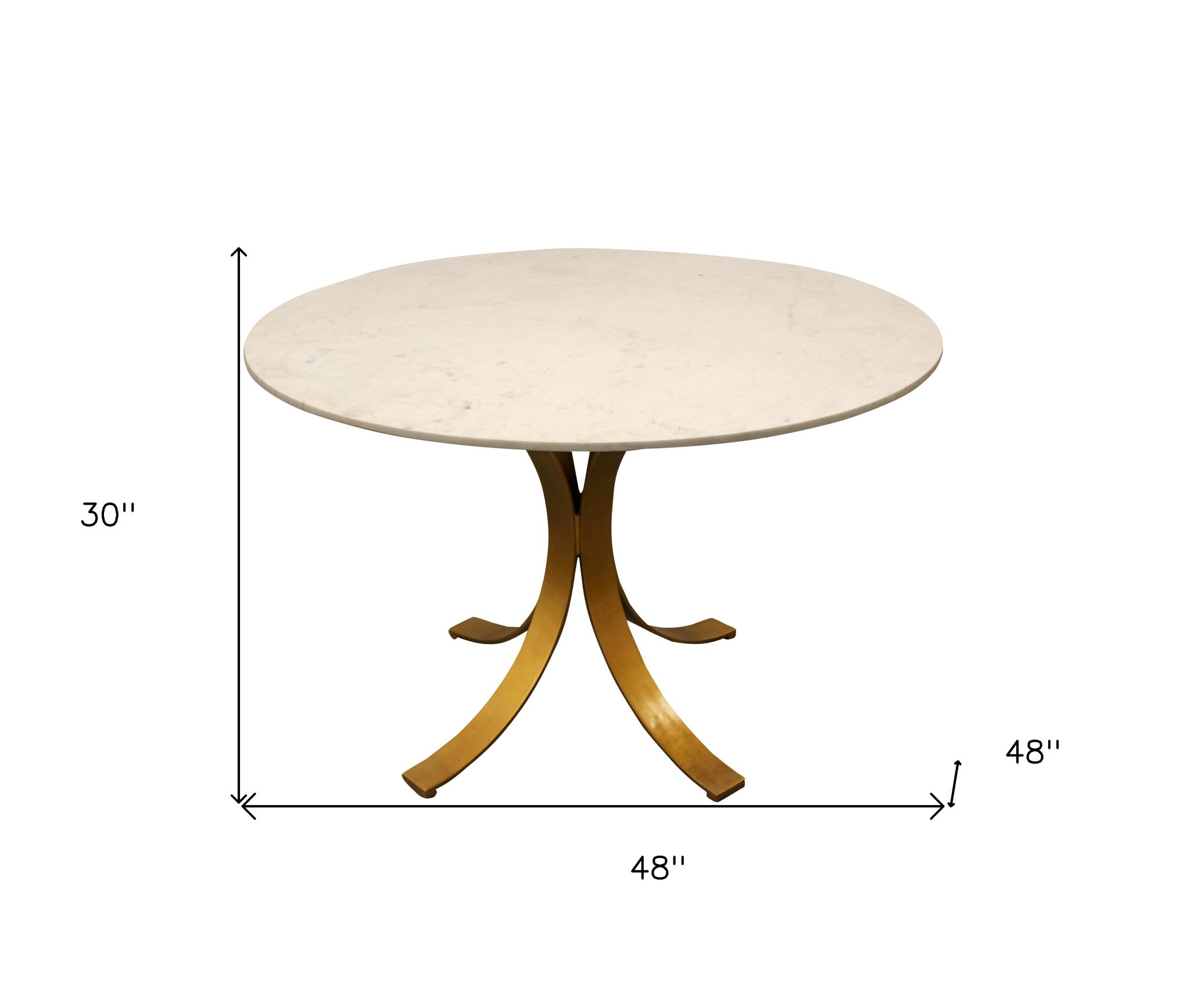 48" Ivory And Brass Rounded Marble And Iron Pedestal Base Dining Table-5