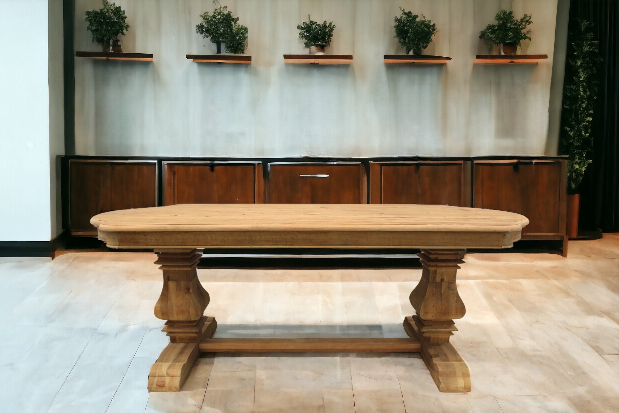 84" Natural Solid Wood Trestle Base Dining Table-0