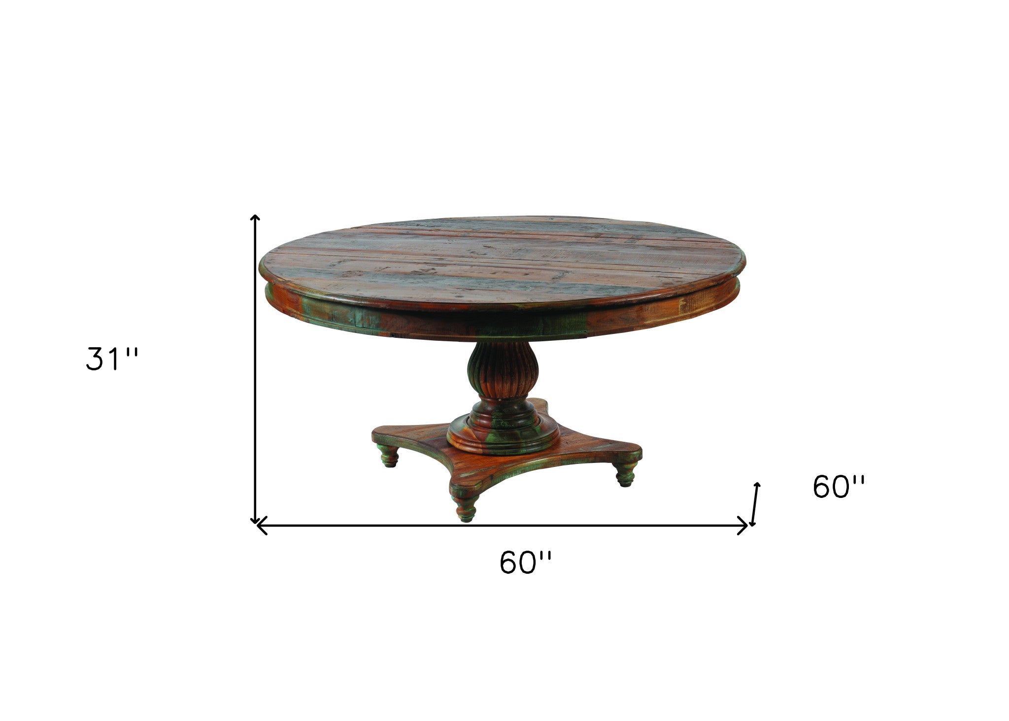 60" Brown Rounded Solid Wood Pedestal Base Dining Table-3