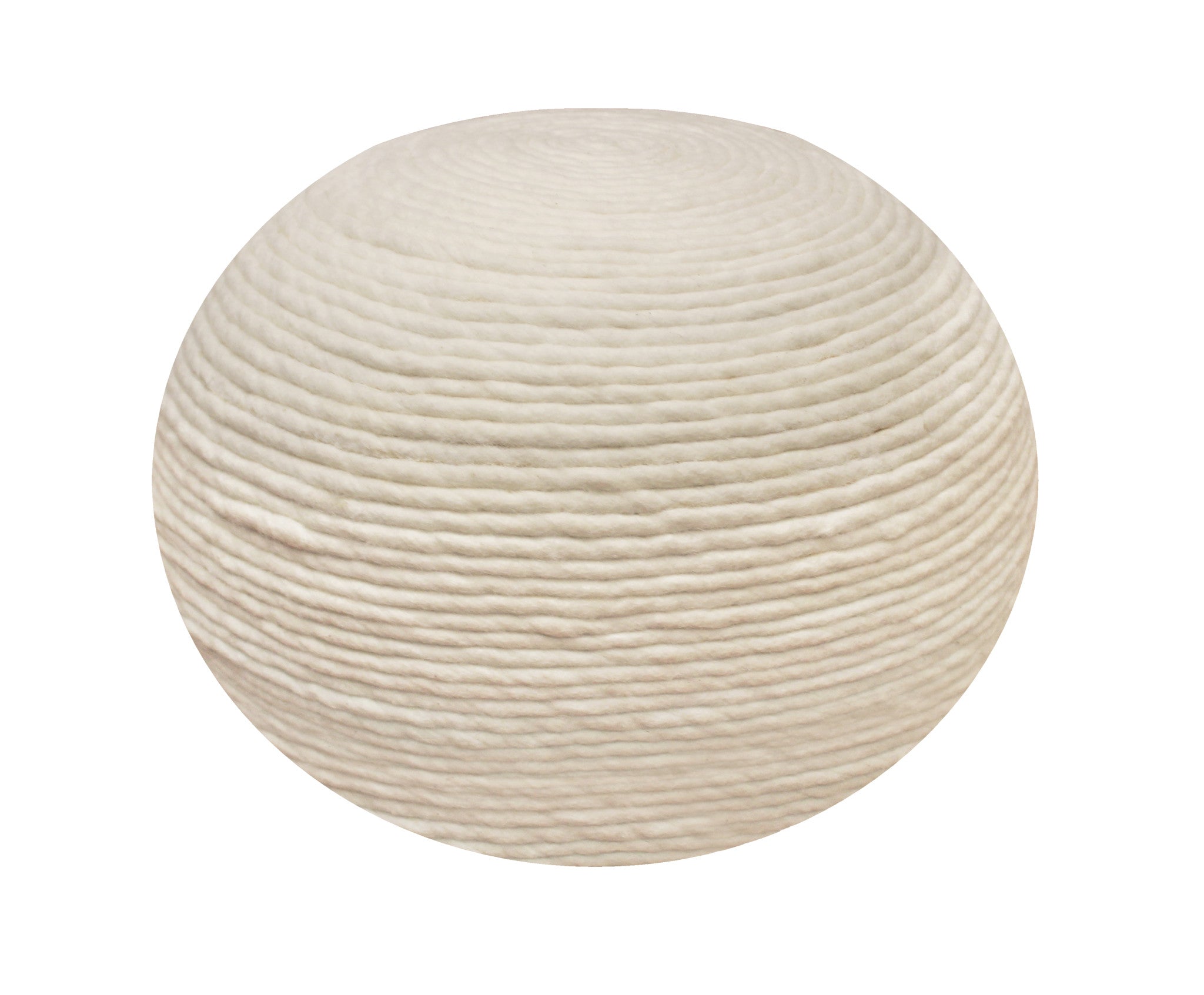 20" Ivory Wool Round Ribbed Pouf Ottoman-3