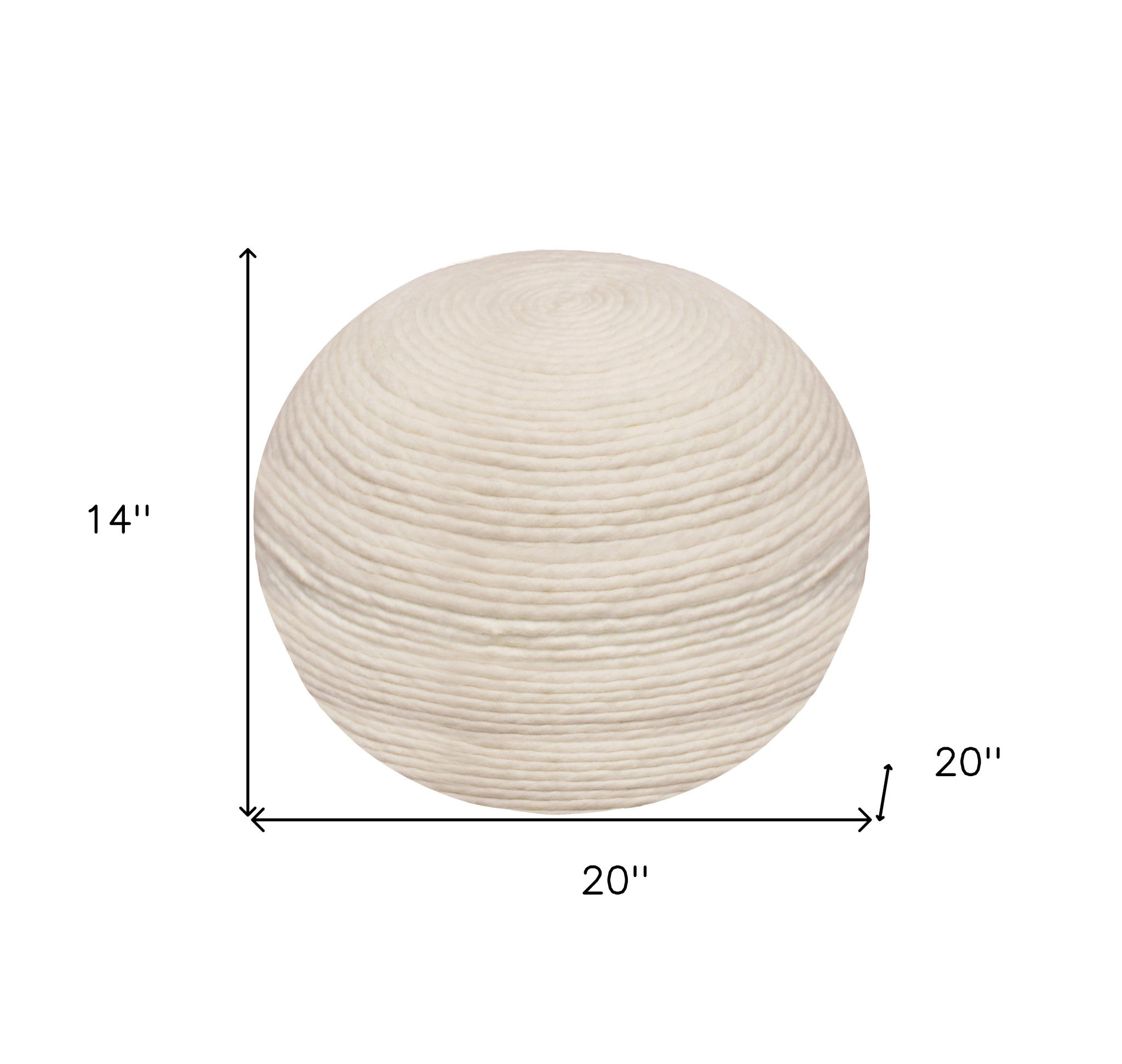 20" Ivory Wool Round Ribbed Pouf Ottoman-4