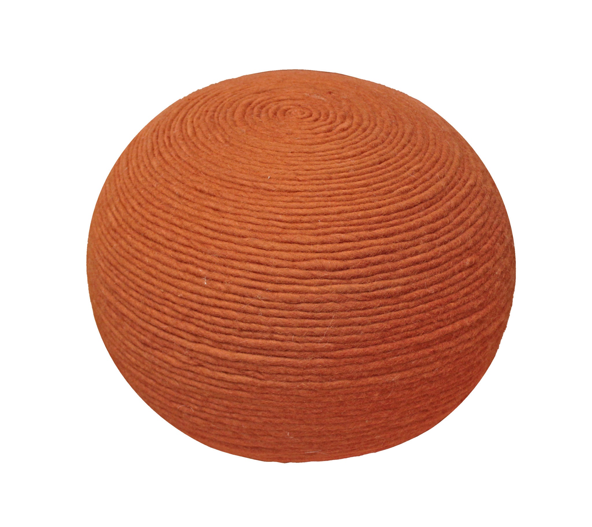 20" Orange Wool Round Ribbed Pouf Ottoman-2