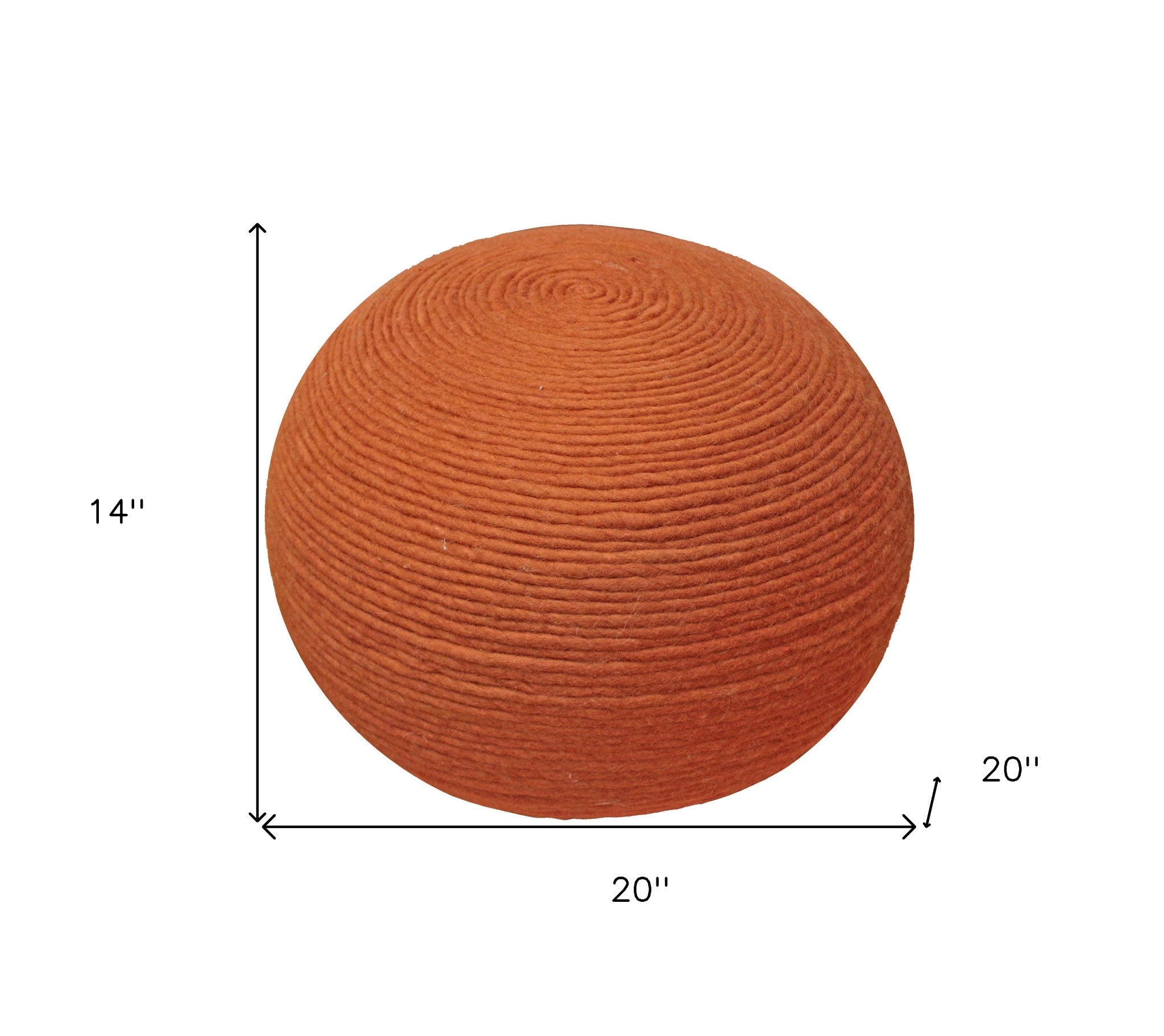 20" Orange Wool Round Ribbed Pouf Ottoman-4