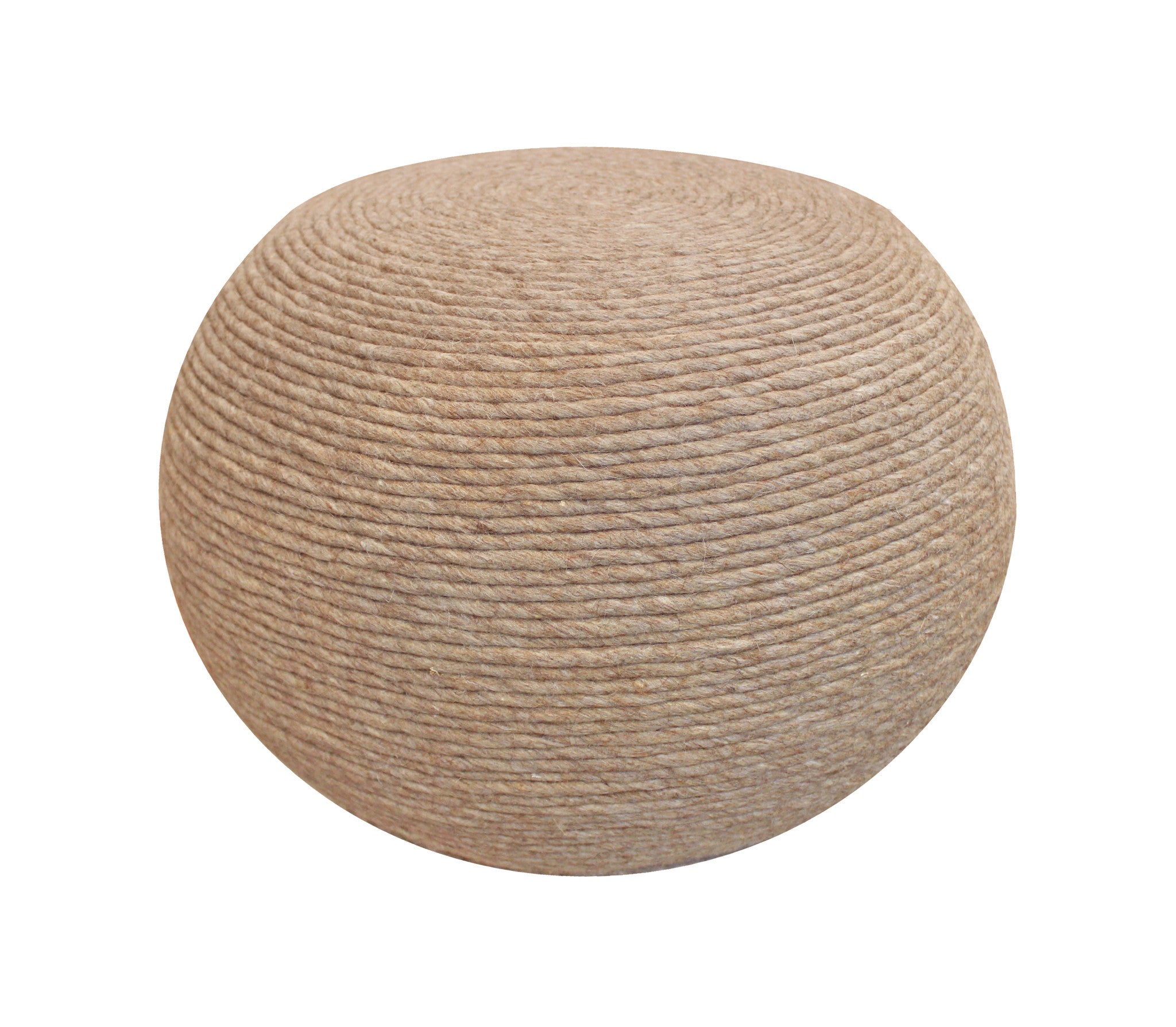20" Beige Wool Round Ribbed Pouf Ottoman-1